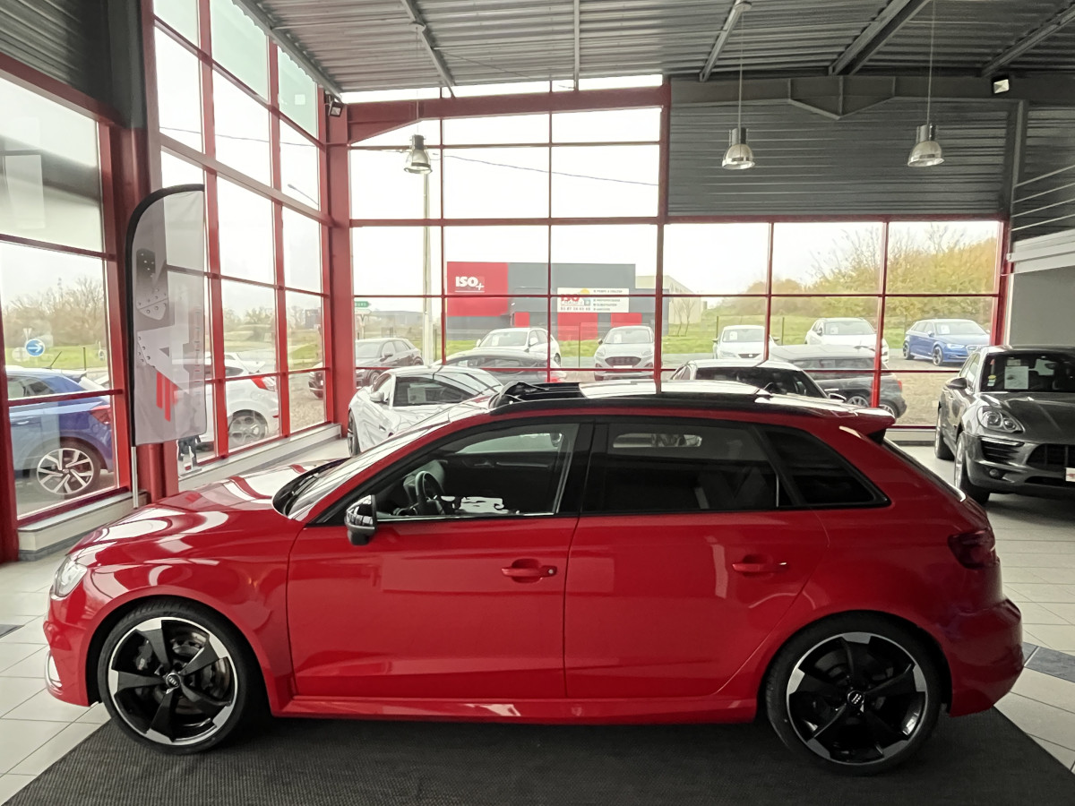 AUDI RS3 SPORTBACK 2,5 TFSI 400 S-TRONIC 7 QUATTRO TOIT PANORAMIQUE  GPS CAMERA HIFI BANG & OLUFSEN APPLE CARPLAY  ACC DRIVE SELECT SIEGES RS ECHAPPEMENT RS KEYLESS VIRTUAL COCKPIT JANTES ROTOR 19  EXCELLENT ETAT