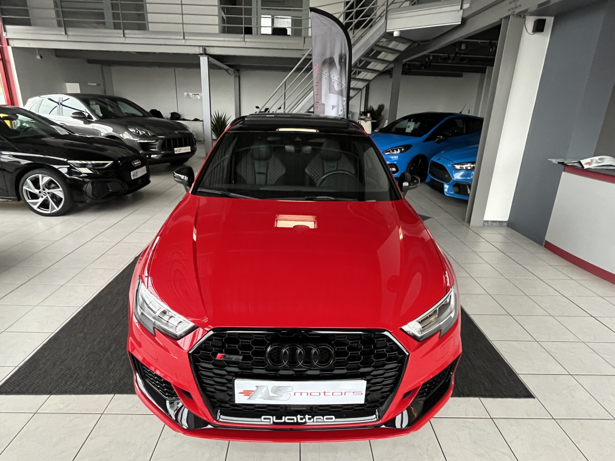 AUDI RS3 SPORTBACK 2,5 TFSI 400 S-TRONIC 7 QUATTRO TOIT PANORAMIQUE  GPS CAMERA HIFI BANG & OLUFSEN APPLE CARPLAY  ACC DRIVE SELECT SIEGES RS ECHAPPEMENT RS KEYLESS VIRTUAL COCKPIT JANTES ROTOR 19  EXCELLENT ETAT