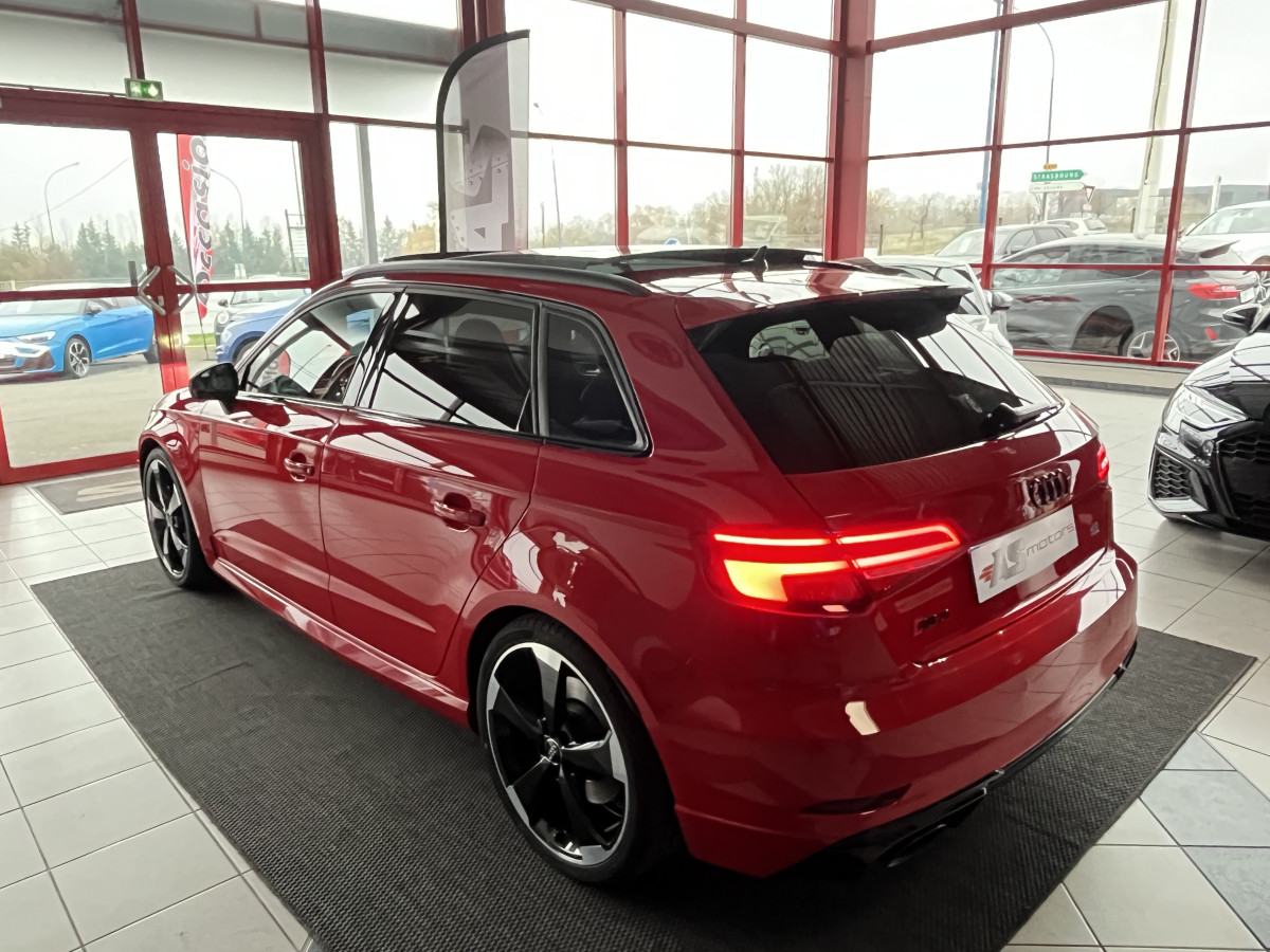 AUDI RS3 SPORTBACK 2,5 TFSI 400 S-TRONIC 7 QUATTRO TOIT PANORAMIQUE  GPS CAMERA HIFI BANG & OLUFSEN APPLE CARPLAY  ACC DRIVE SELECT SIEGES RS ECHAPPEMENT RS KEYLESS VIRTUAL COCKPIT JANTES ROTOR 19  EXCELLENT ETAT