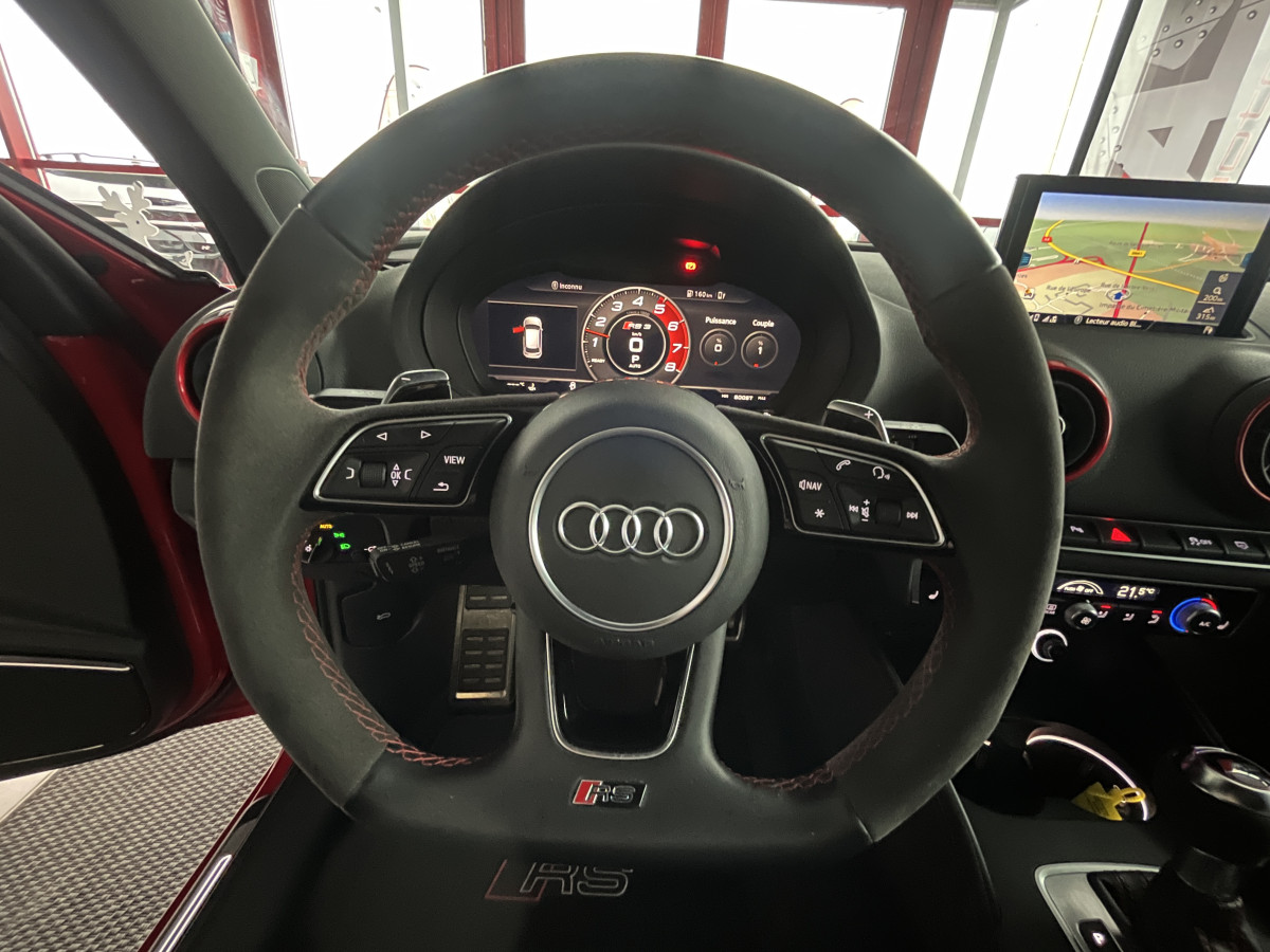 AUDI RS3 SPORTBACK 2,5 TFSI 400 S-TRONIC 7 QUATTRO TOIT PANORAMIQUE  GPS CAMERA HIFI BANG & OLUFSEN APPLE CARPLAY  ACC DRIVE SELECT SIEGES RS ECHAPPEMENT RS KEYLESS VIRTUAL COCKPIT JANTES ROTOR 19  EXCELLENT ETAT